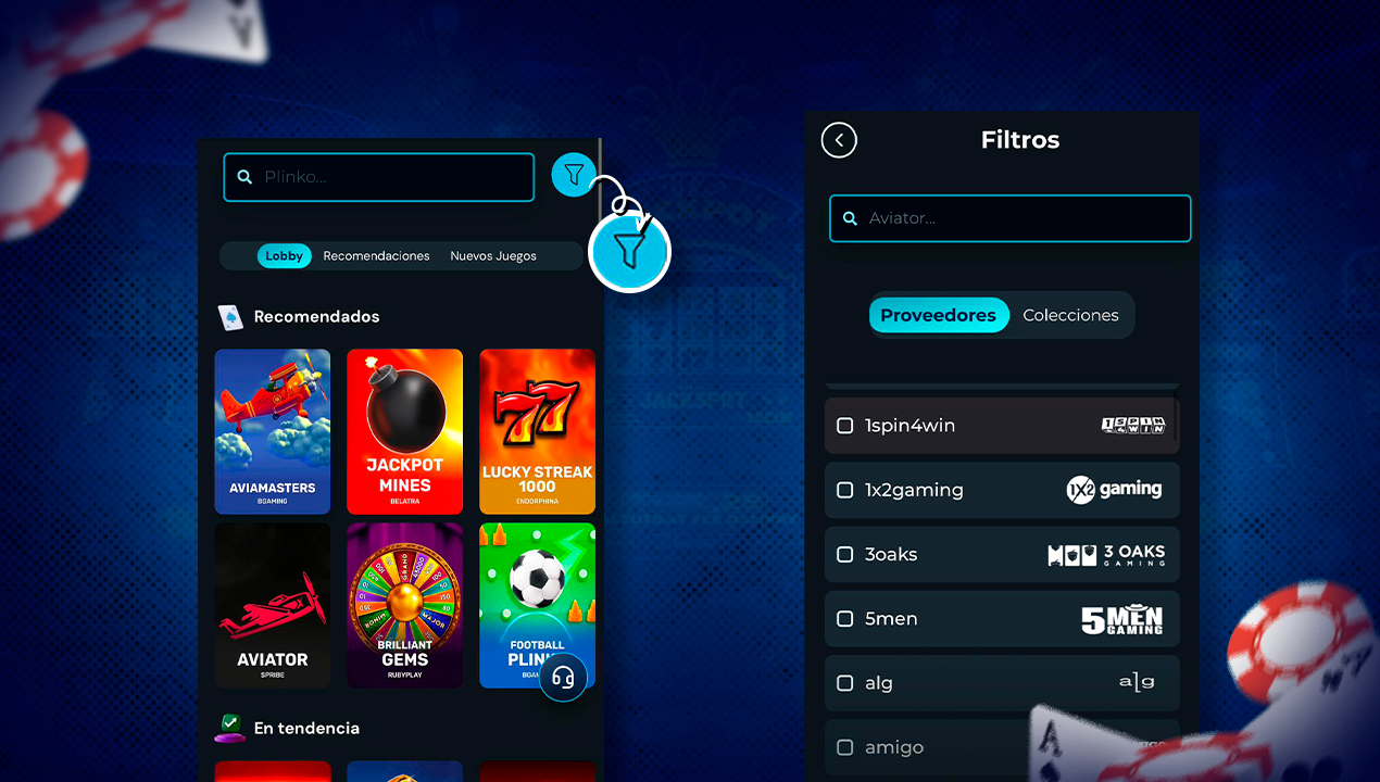 Cómo buscar la categoría o proveedor en el casino